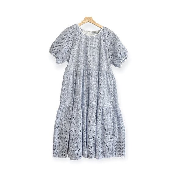 EVERLANE THE TIERED EYELET MIDI DRESS BLUE / WHITE SIZE S, New with tag - Picture 2 of 16